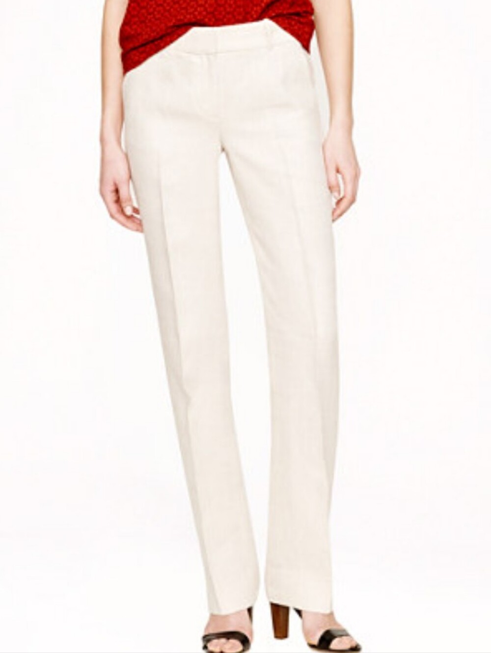 J. Crew Womens Flax White Linen Straight Leg Herringbone Bristol Trouser Size 2